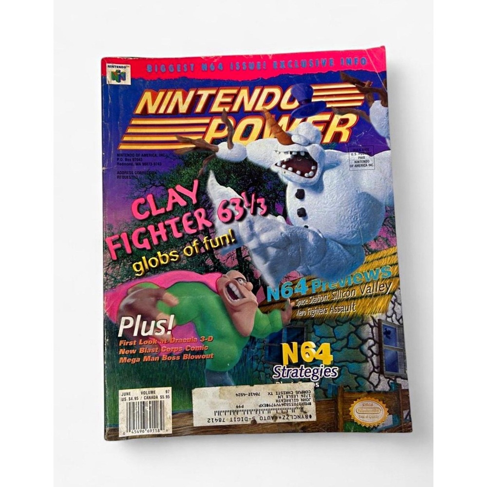 Vintage 1997 Nintendo Power Vol 97 June ClayFighter 63 1/3 Star Fox 64 Poster